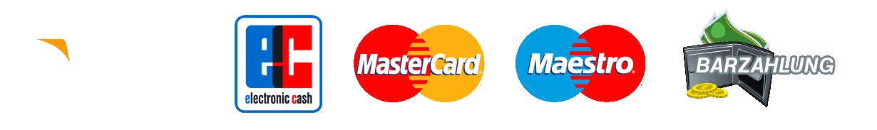 Visa, EuroCard, MasterCard, Maestro, Barzahlung
